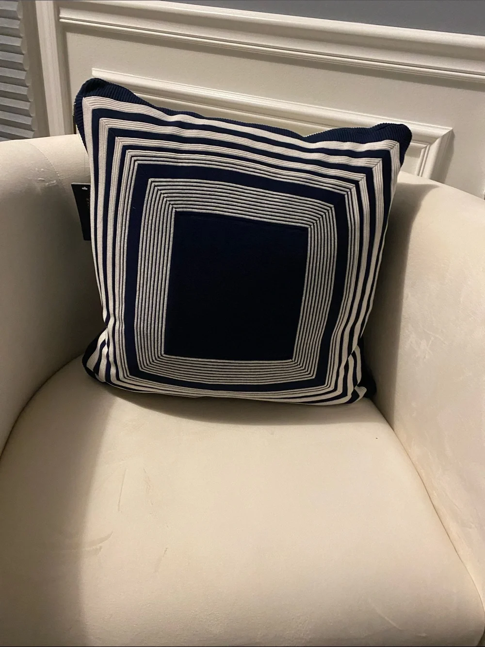 Ralph Lauren Navy and White Geometric Square Accent Pillow